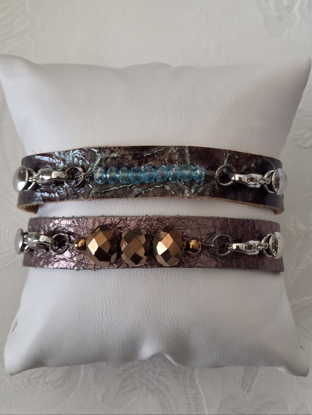 New - Adjustable Leather and Stone Beads Bracelet Set